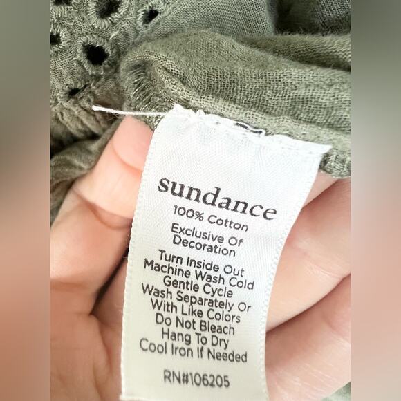 Sundance Victorian 100% cotton blouse olive green peasant high neck boho summer - Picture 5 of 9